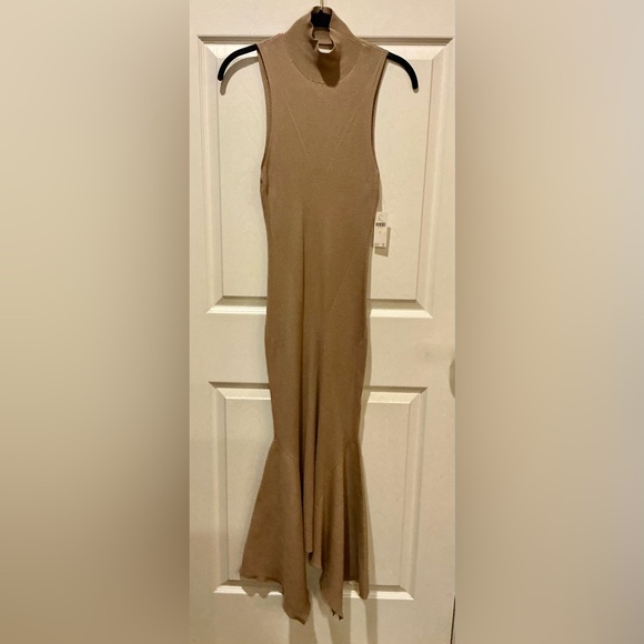 Anthropologie NWT Stretch Knit Mock Neck Sleeveless Dress Beige Woman Size Small - Picture 3 of 14